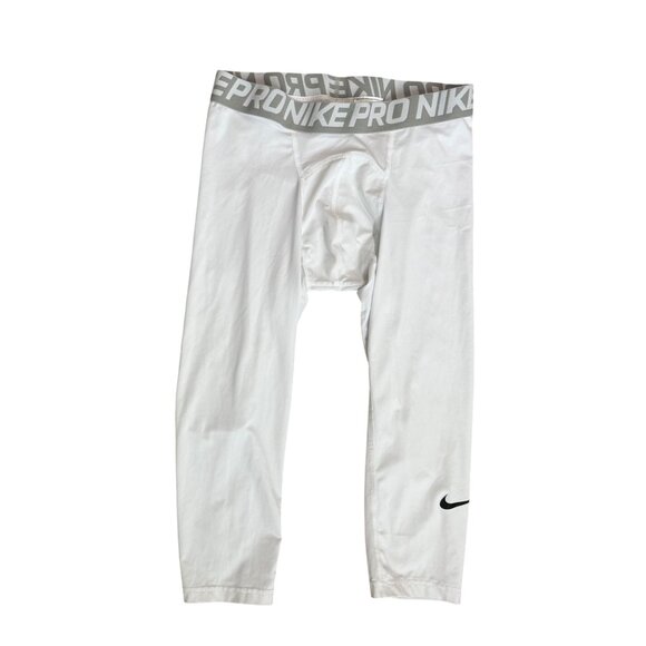 Nike Pro Pant Tight Men’s Size Large White Athletic 3/4 Length Style 828642-100 - Picture 1 of 11